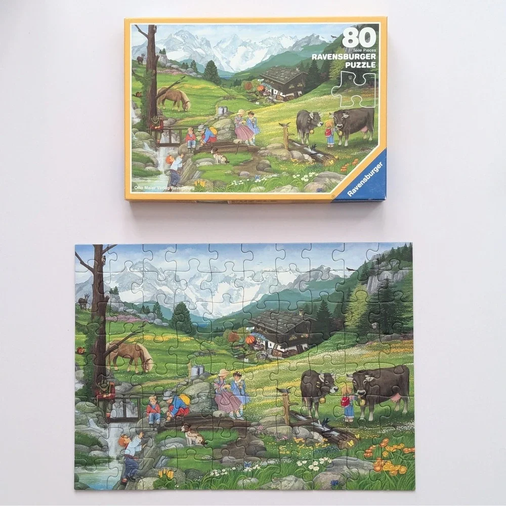 Vtg Otto Maier Verlag Scenic Children Ravensburger Puzzle Lot (60, 80, 200 pc)